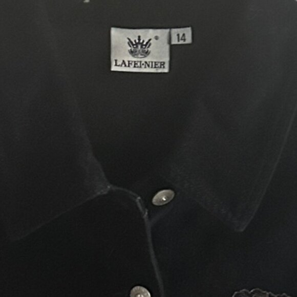 Vtg Lafei-Nier Black Corduroy Jacket 14 Floral Embroidery Whimsigoth Edgy Witchy - Picture 3 of 6